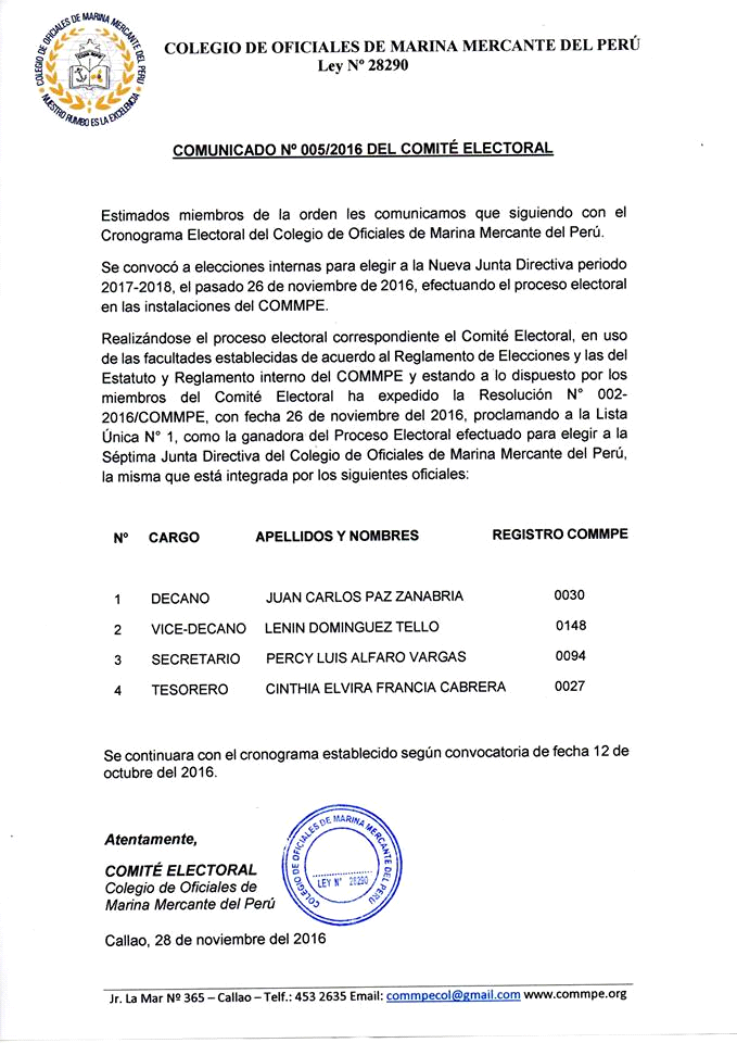 LISTA OFICIAL NUEVA JUNTA DIRECTIVA 2017 2018